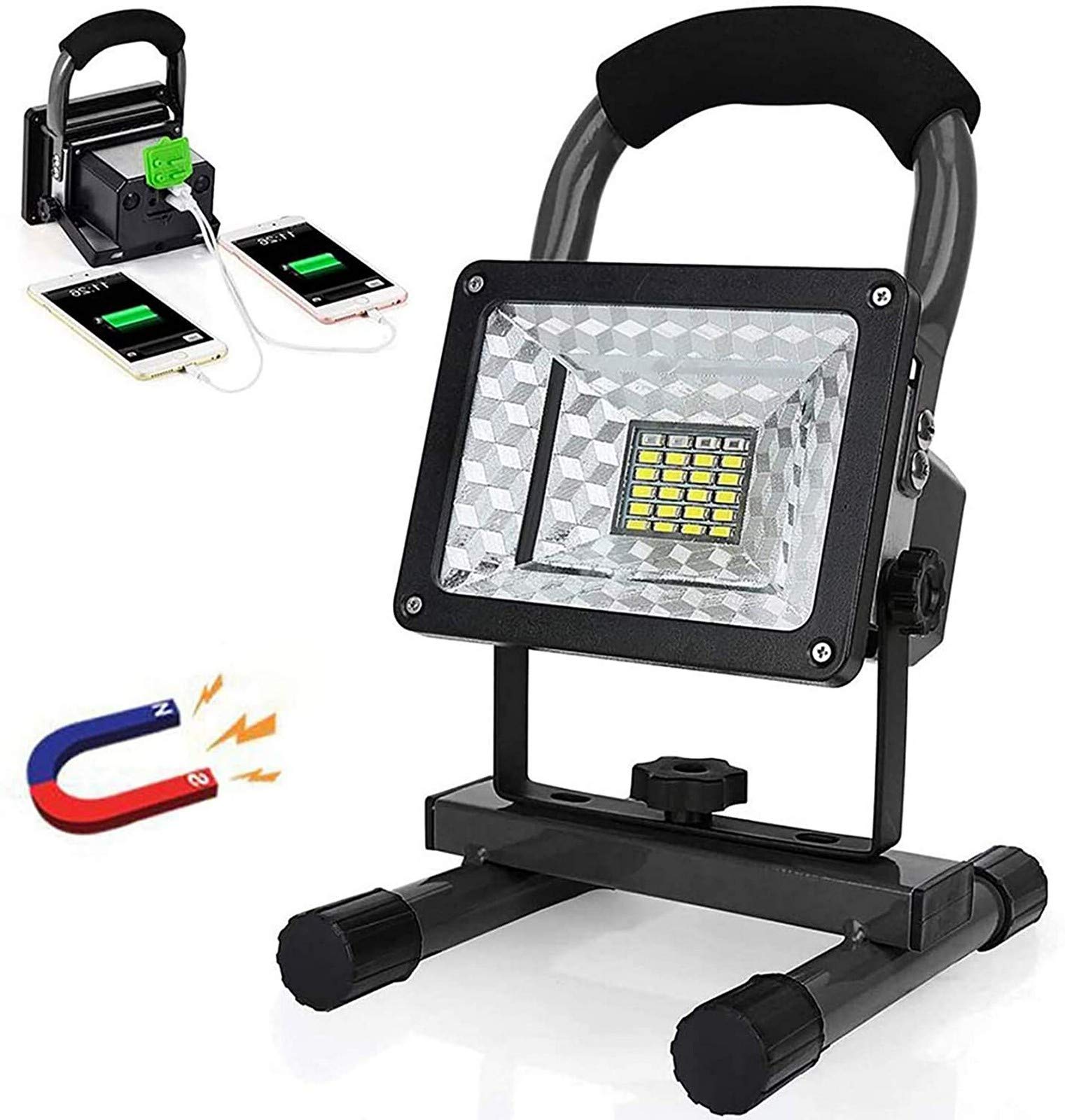 15W LED portátil recargable impermeable luz de trabajo luces de inundación inalámbricas, 1000 lúmenes, carga USB luces de inundación inalámbricas 3 modos de iluminación, batería de litio incorporada 3