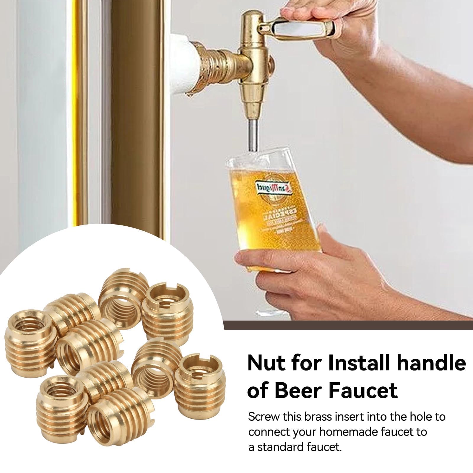 Brass Threaded Inserts - 10 Pack for Beer Taps -5