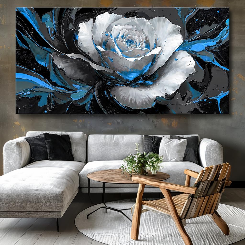Large White Rose Flower Wall Art Elegant Flower Framed Floral Canvas Print for Living Room, Bedroom, Dining Room, Home Office Modern Ready to Hang Home Decor - 30"x60"