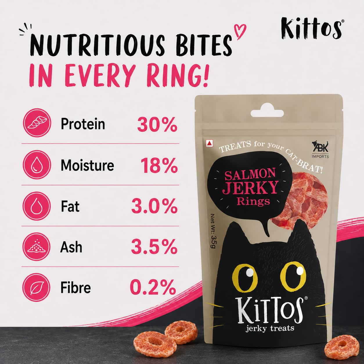 Kittos Salmon Rings Cat Treats 35g Each Pack of 3, Protein Rich Highly Digestible Cat Training Snacks, Healthy Tasty Rewards for Kittens & Adult Cats 4