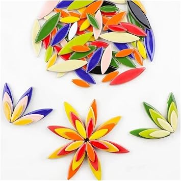 Mosaic Tiles 85g Ceramic Petal Mosaic Tiles DIY Porcelain Leaf Tile Willow Leaves Mosaic Making Stones(Light Green)