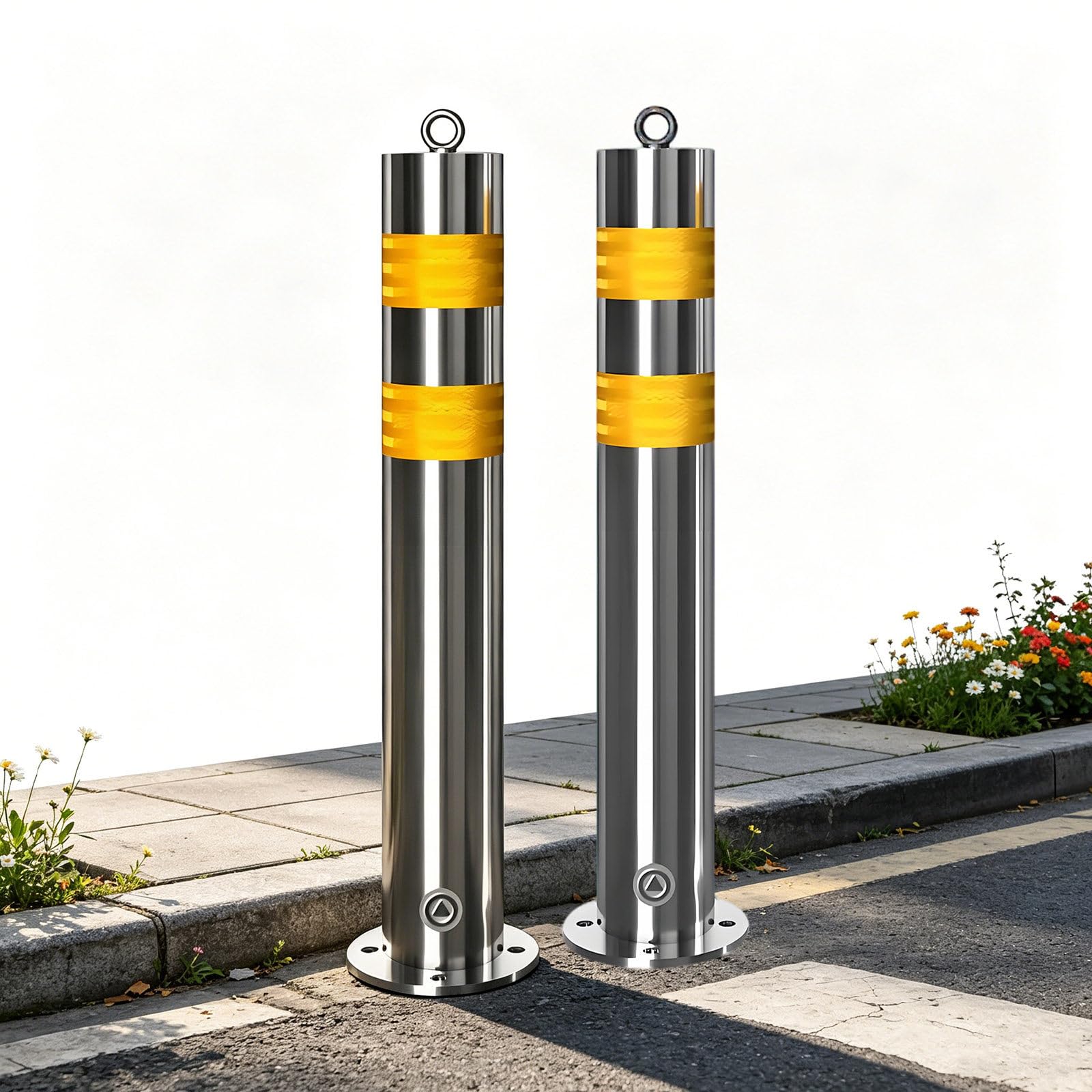 Beachtiful Safety Bollard Driveways Stainless Steel Security Posts with Anchor Bolts, Removable Bollard with Reflective Strips, for Traffic Control/Driveway Barrier(750mm/29.5in) 2PCS