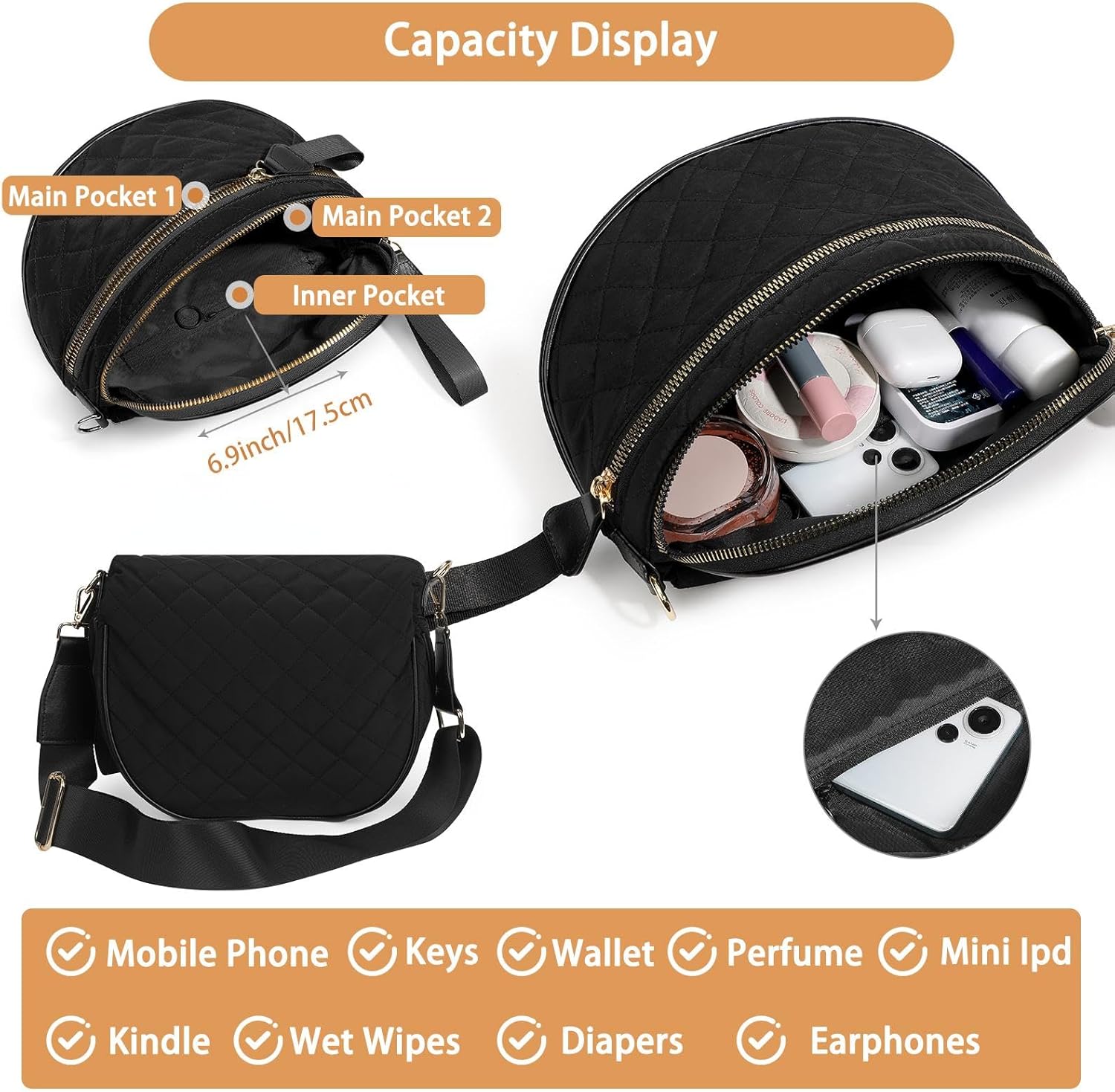 Bum Bags for Women Crossbody, Checkered Crossbody Bag, Nylon Crossbody Bags Fanny Packs Checkered Purse Bag - Image 5