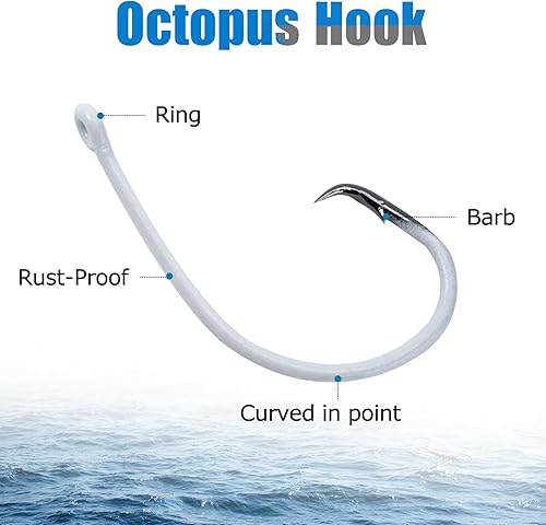 Miniatura 3 de Goture Anzuelos de pesca agudos y anzuelos circulares brillantes  Juego de anzuelos de acero de alto carbono con caja, gancho de pesca a granel para