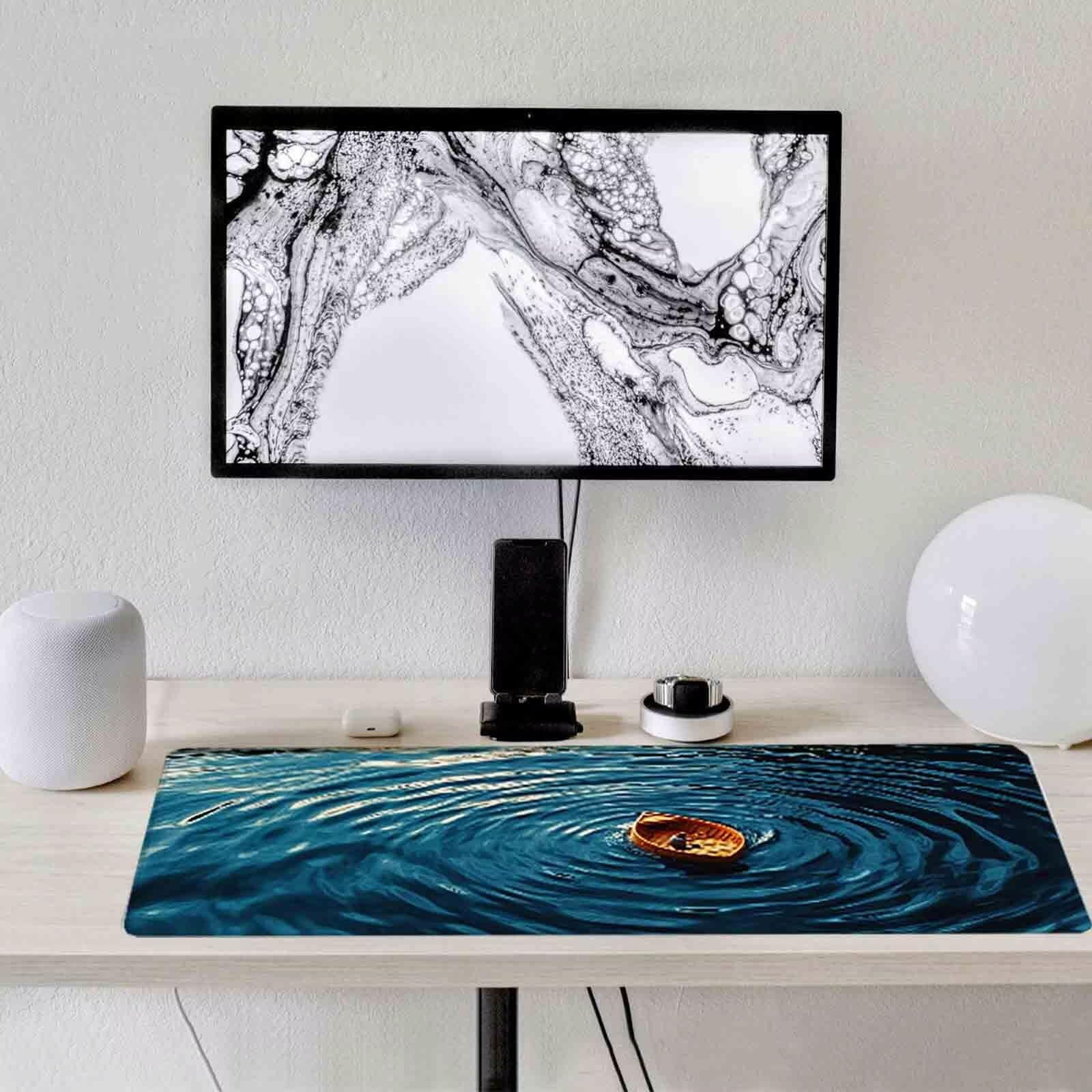 Niebieska podkładka pod mysz morską XXL 1000 x 500 mm podkładka pod mysz z przeszytymi krawędziami i antypoślizgową gumową podstawą podkładka pod mysz, duży matowy biurko do laptopa, akcesoria biurowe