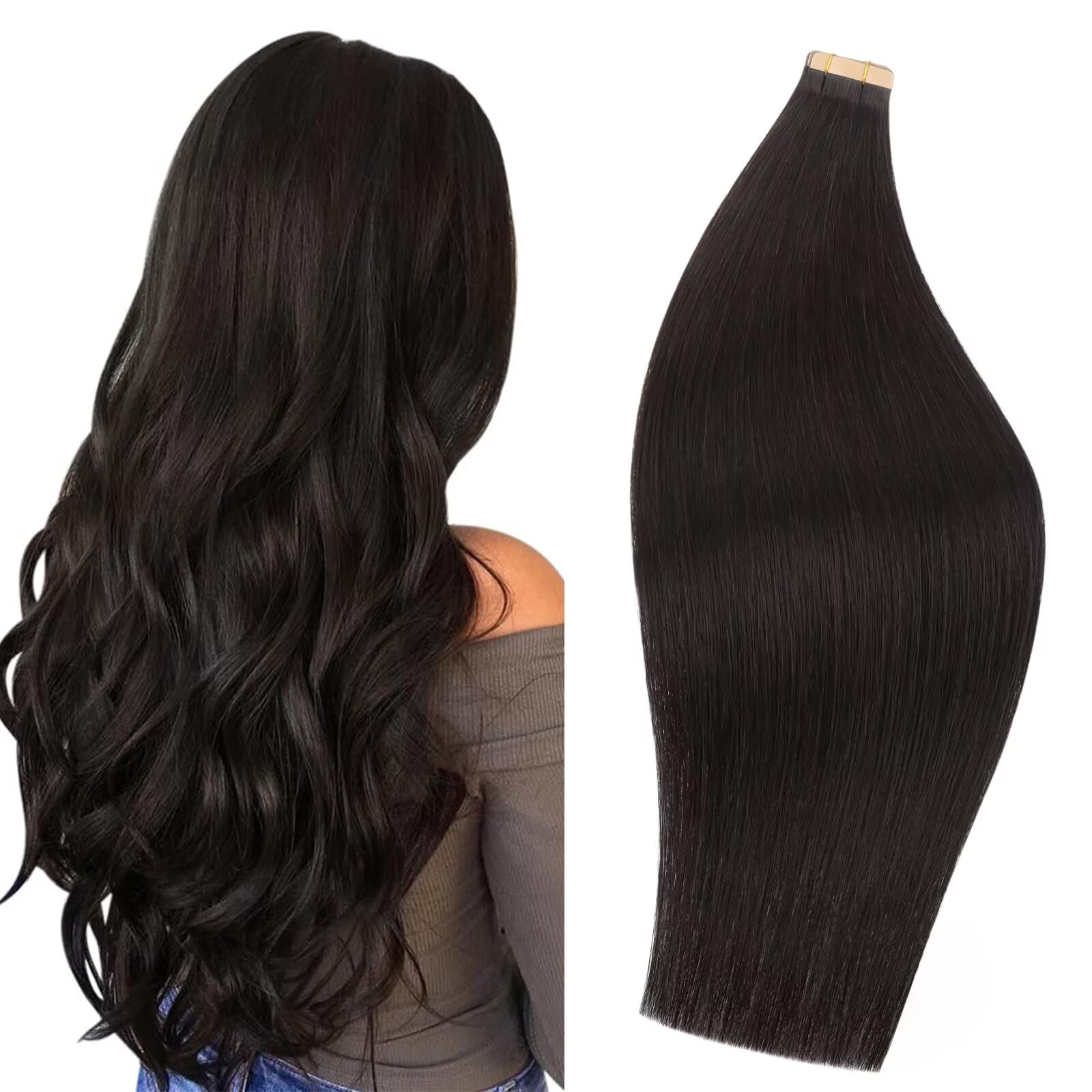 DOORES Real Human Hair Extensions Tape in, 20pcs 80g Dark Brown 18 Inch, Thick Tape in Hair Extensions Human Real Remy, Thick Ends Glue in Skin Weft
