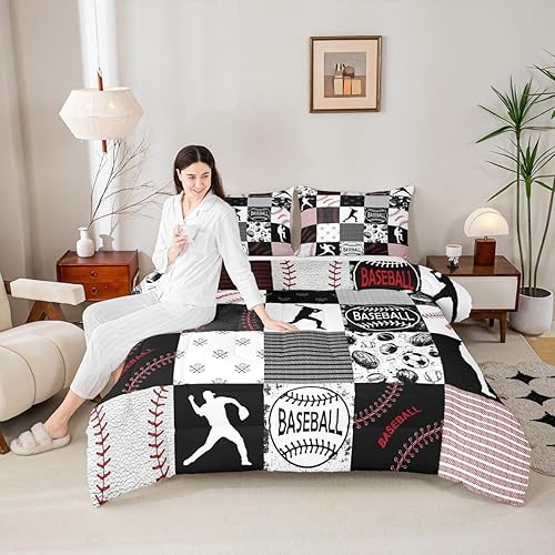 Miniatura 4 de Erosebridal Juego de edredón de béisbol para niños, juego de ropa de cama de sóftbol, edredón acolchado para juegos deportivos, edredón de plumón de