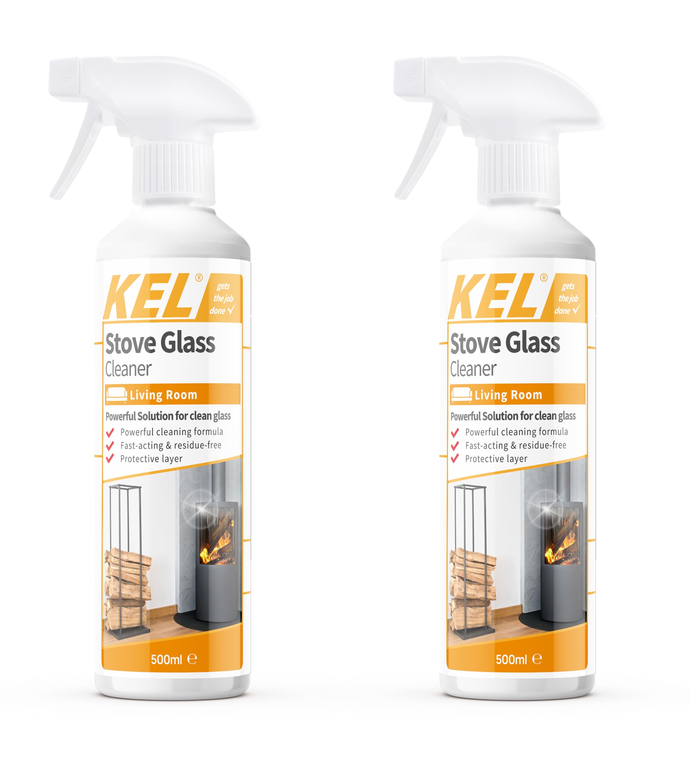 KEL - Stove Glass Cleaner Spray, Dissolves Soot, Grease & Tar, Maintains Oven Doors, Glass Fireplaces & Hearths, Removes Residue Effectively - (2 x 500ml)
