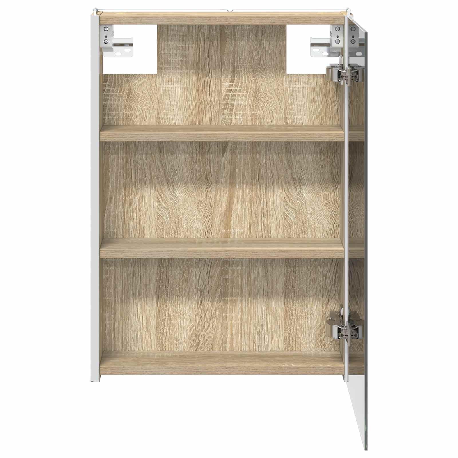 Szafka łazienkowa z lustrem Sonoma dąb z materiału drewnopochodnego 43 x 11,5 x 60,5 cm z oświetleniem LED, montaż na ścianie, regulowane regały, miejsce do przechowywania