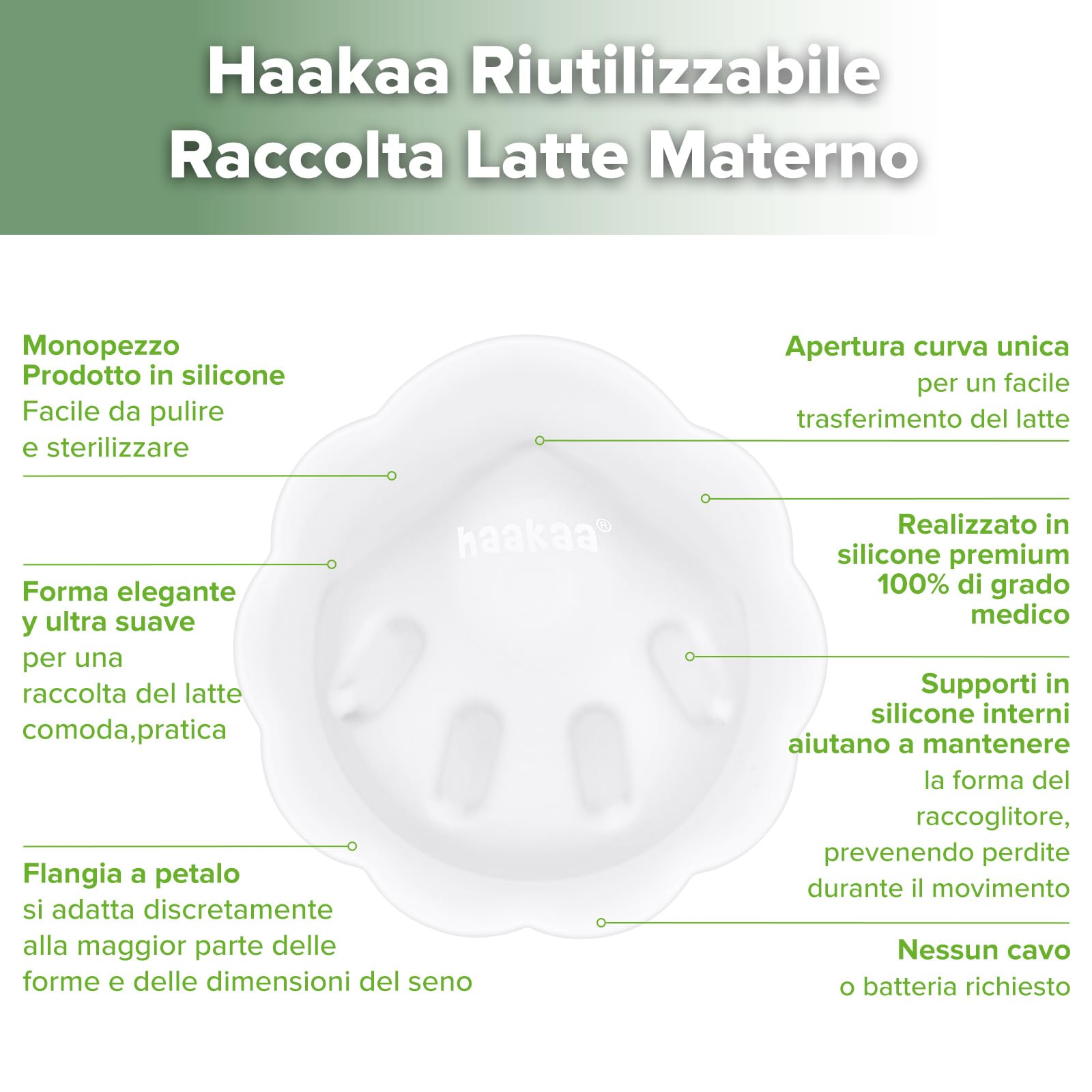 haakaa Petal Soft - Contenitore per la raccolta del latte materno discreto, a prova di perdite, coppe riutilizzabili per il seno, per l'allattamento al seno con spazzola per la pulizia, 2 pezzi