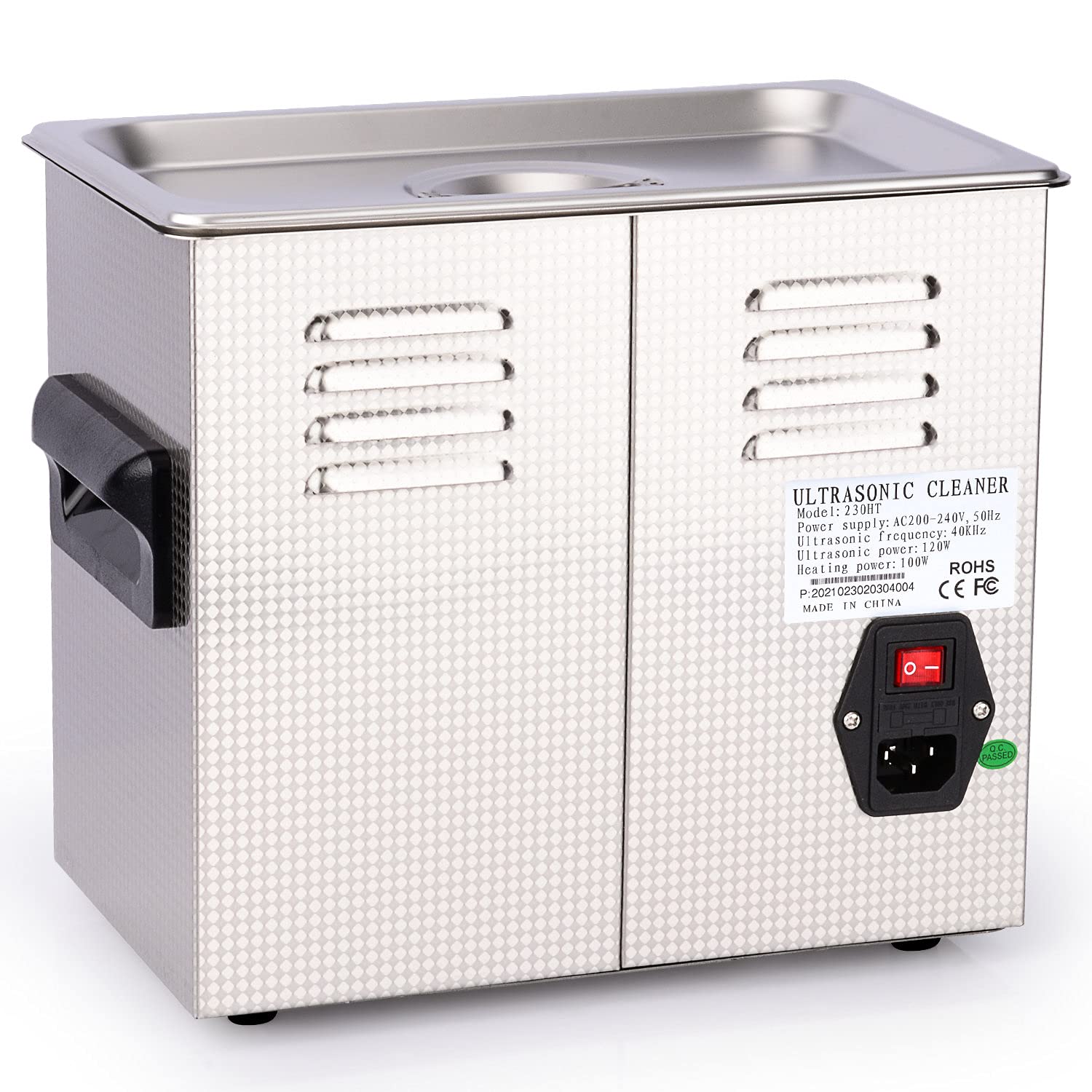 stonylab Limpiador Ultrasónico, Acero Inoxidable 304 limpiadores Ultrasonidos Profesional Multiusos con Panel de Control Mecánico de Calefacción y Temporizador para Laboratorio 40kHz 220V, 3.2L