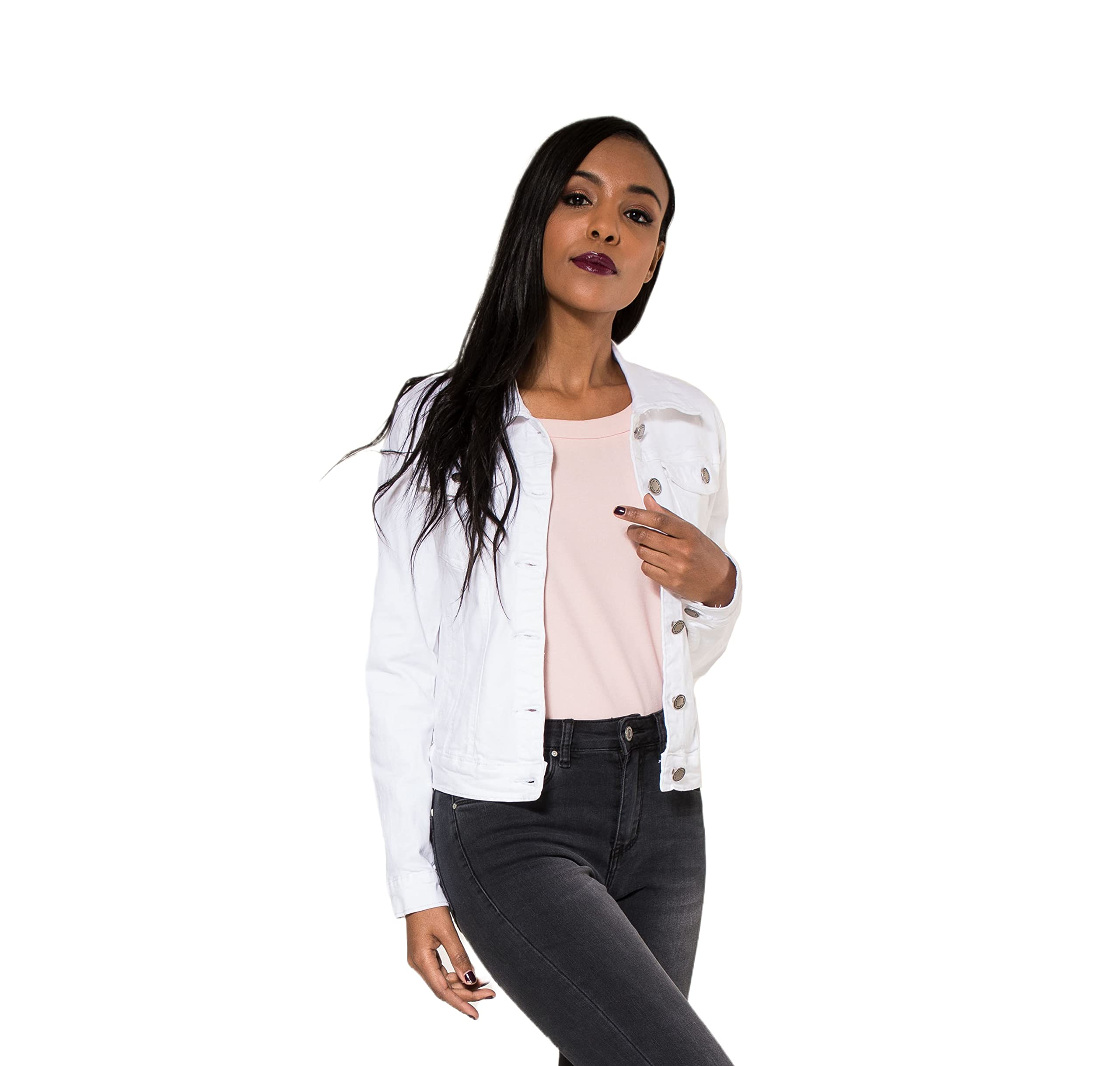 Nina Carter J212 Damen Slim-Fit Jeansjacke – Farbige Übergangsjacke mit Kent-Kragen und Taschen – Frühlings- und Sommerjacke Stretch Jacke