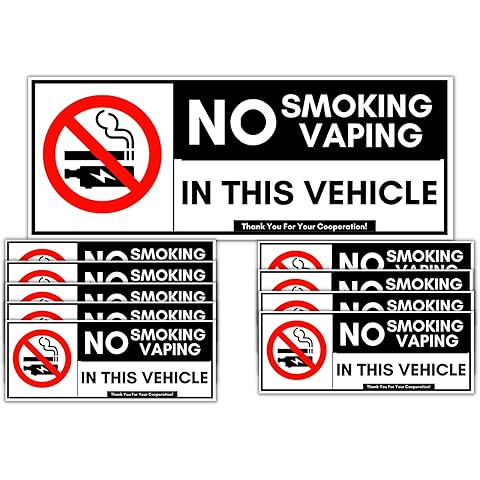 No Smoking for Vehicles Vinyl Sticker 10 Pack Set 2x5in No Smoking in This Vehicle Premium Self Adhesive Vinyl Decal UV Waterproof Weatherproof for Vehicles. New and Improved Premium Quality!