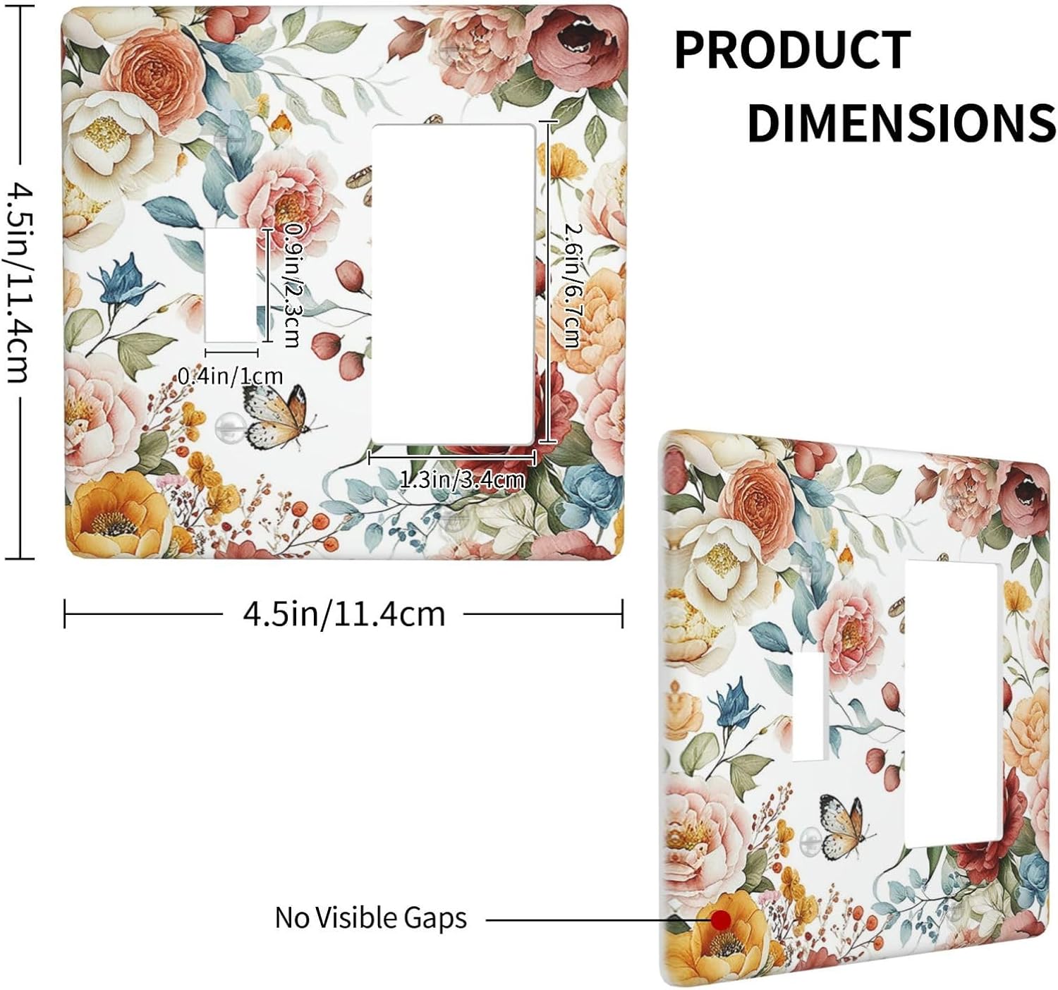 Rustic Style Colorful Peony Butterfly Dragonfly Outlet Covers 1 Toggle 1 Rocker Combination Electrical Switch Plates Light Switch Cover Plate Decorative Wall Plate for Bedroom Living Room Decor