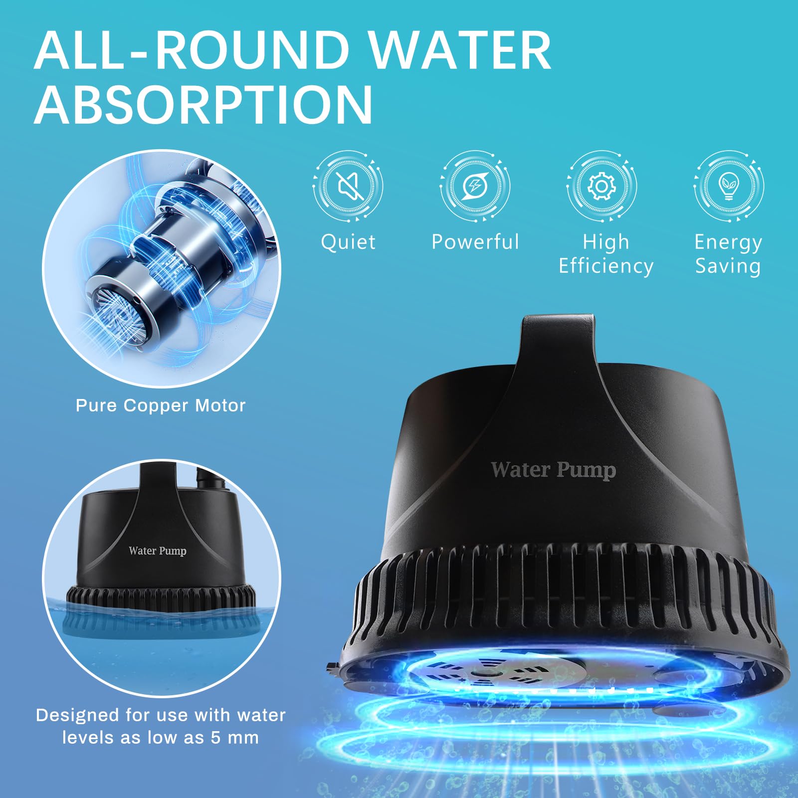 EXLECO Bomba sumergible para acuarios 3000 l/h, 40 W, 230 V - Mini bomba de agua de filtro, fuente silenciosa, 3 m de altura de perforación, 2 m de cable, 2 boquillas, manguera - 5