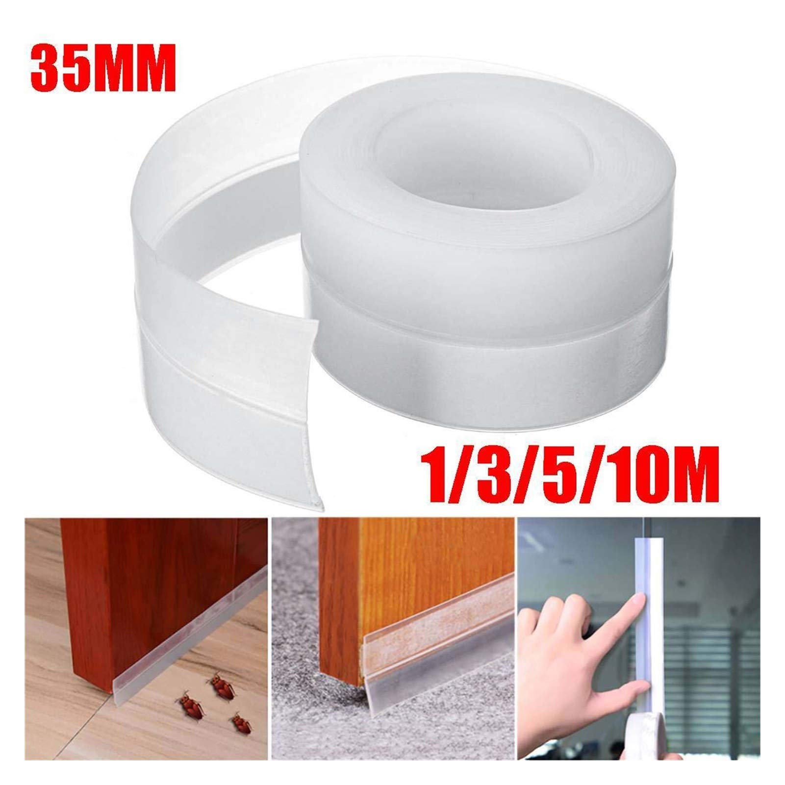 Bclla Zkenshan-Weather Stripping Seal Glass Door and Window Seal, Sound Insulation Strip Self-Adhesive Windproof Wooden Door Seam Silicone Strip, Glass Door Seal Strip Stop Shower Leaks (Length : 5M)