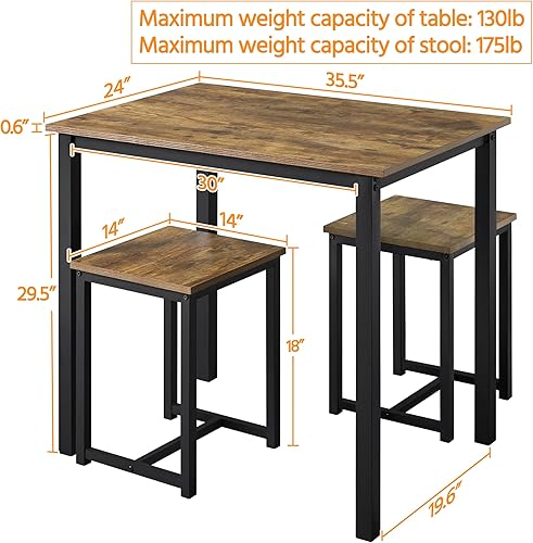 Miniatura 3 de Topeakmart Juego de mesa de cocina industrial, juego de mesa de comedor de 3 piezas con diseño que ahorra espacio, tubos de metal con recubrimiento