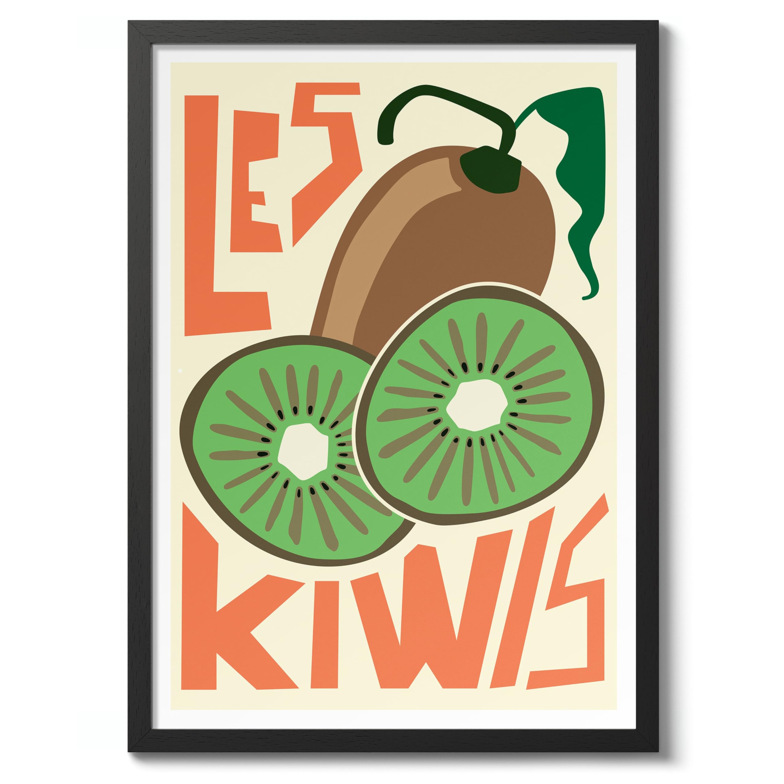 Animato Kiwis Print, Graphic Fruit Poster, Colourful Framed Wall Art, Kitchen Decor, Foodie Gift Idea, Archival Matte, 50x70cm (Framed) - 50x70cm — image 1