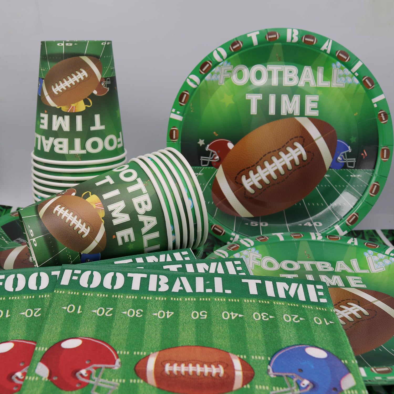 Rugby - Set di stoviglie per feste, 61 pezzi, tema sportivo, decorazione per feste, articoli di compleanno per bambini, piatti da rugby (20 ospiti)