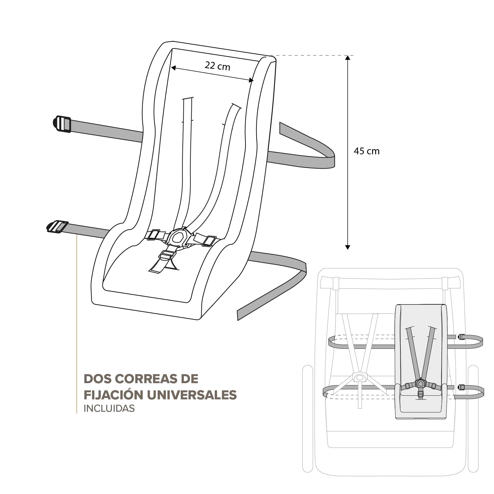 POLISPORT 8015000021 - Mini Pelican Forro Polar Reductor Asiento Bebé con Arnés 5 Puntos para Remolque, Cochecito y Bicicleta Cargo – Cálido, Seguro y Compatible para Niños de 7 a 18 Meses, Blanco