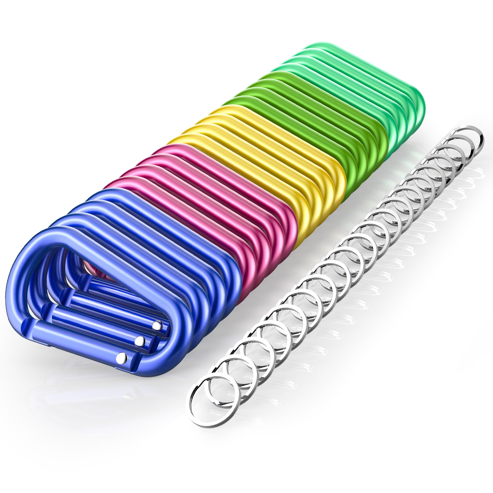 20PCS 2.3" Carabiner Clip D Ring, 5 Color Carabiners Keychain Spring Snap Hooks for Keys, Dog Leash, Camping Hiking