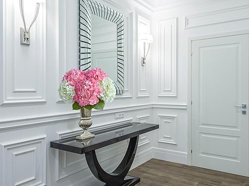 Miniatura 5 de ZYTUYO 4 hortensias artificiales de látex rosas de 20 pulgadas, flores artificiales de seda de tacto real con tallos de hojas verdes, ramo para