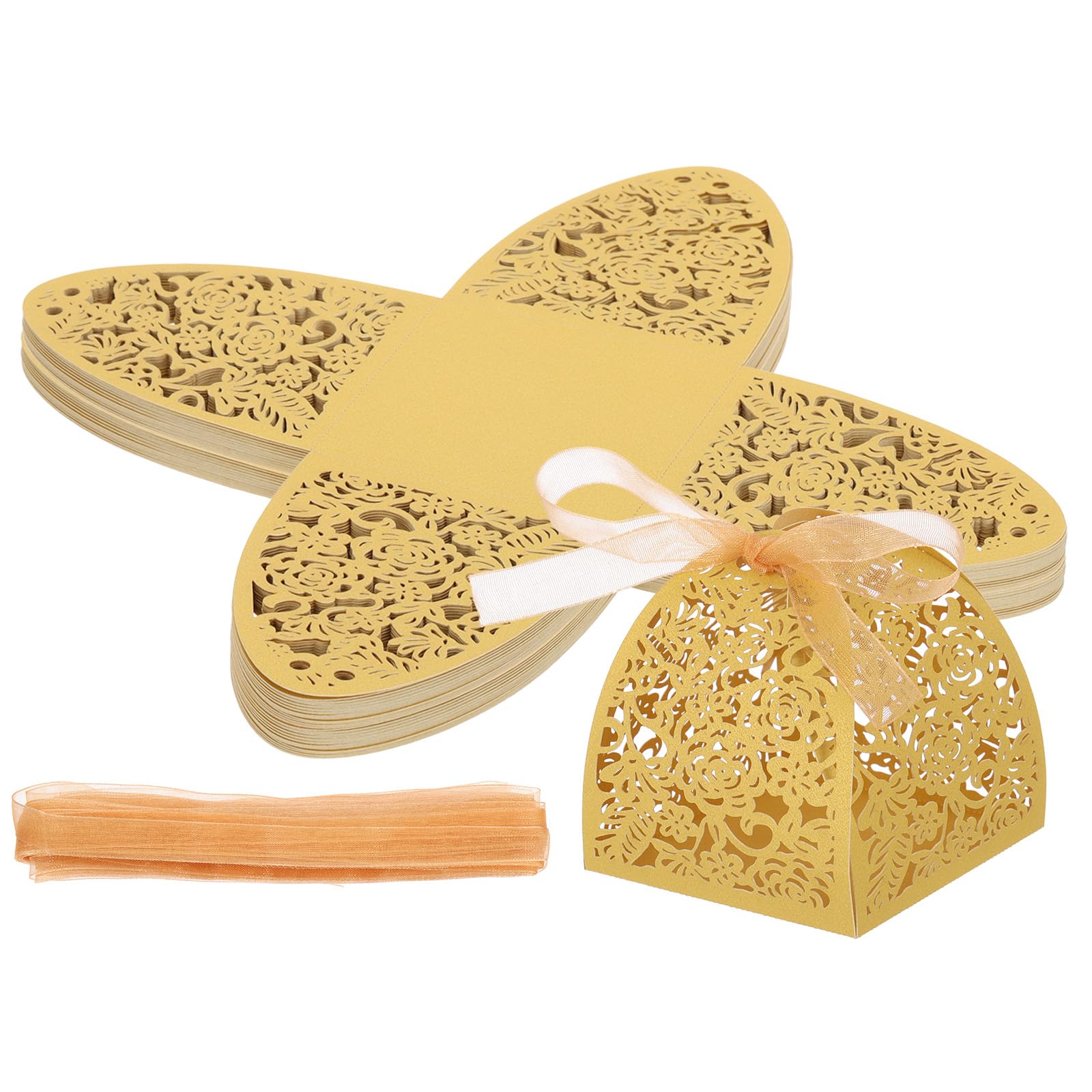 PATIKIL 6cm x 6cm x 8cm Favor Boxes, 50 Pcs Candy Party Gift Boxes for Wedding Mother's Day Easter Anniversary Christmas Graduation Celebration, Gold