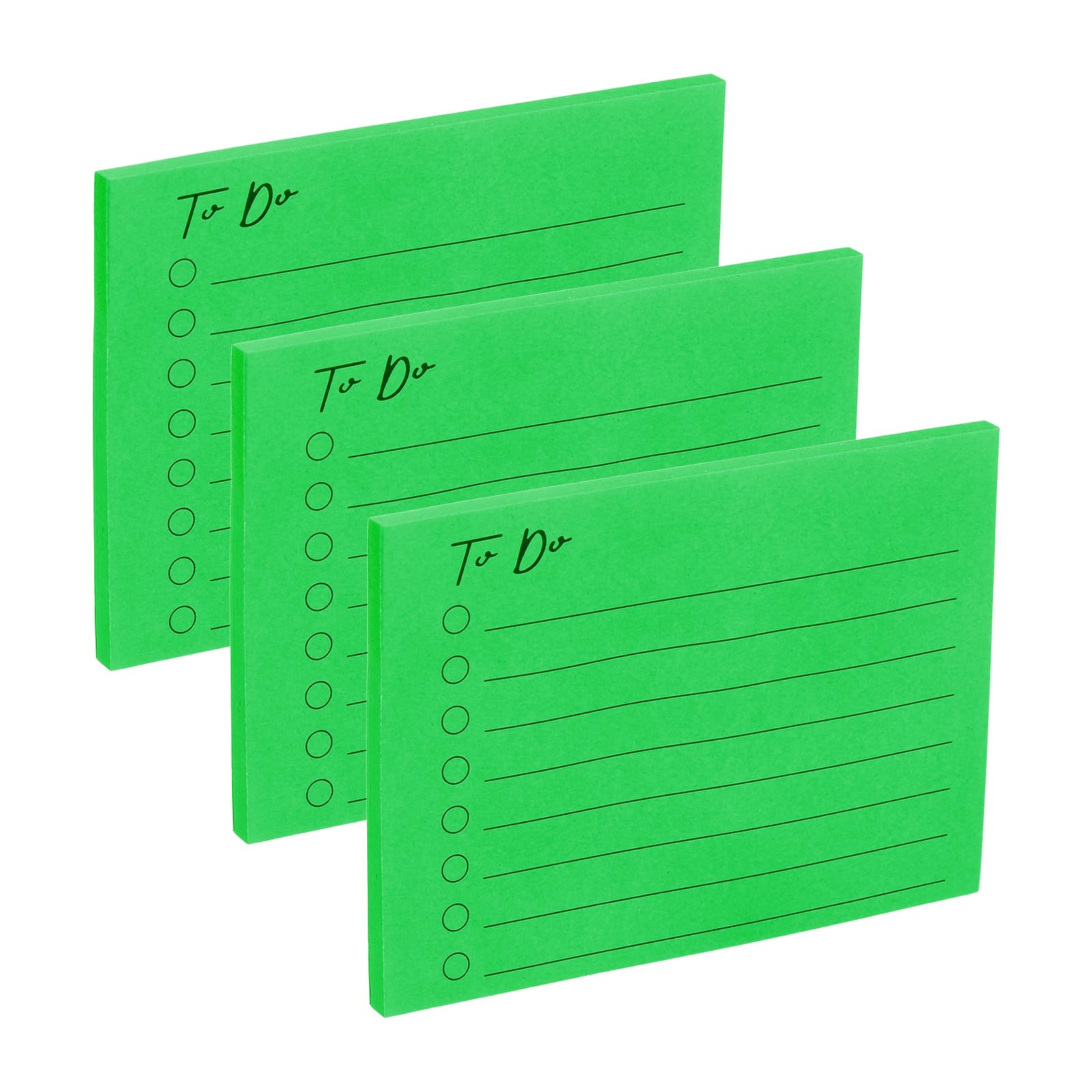 PATIKIL 4x3 to Do Lined Sticky Notes, 3 Pad Daily to Do List Notepads Sticky Notes, Checklist Message Self-Stick Pads for Home Office Reminders Lists Planning, Bright Green, 50 Sheets/Pad