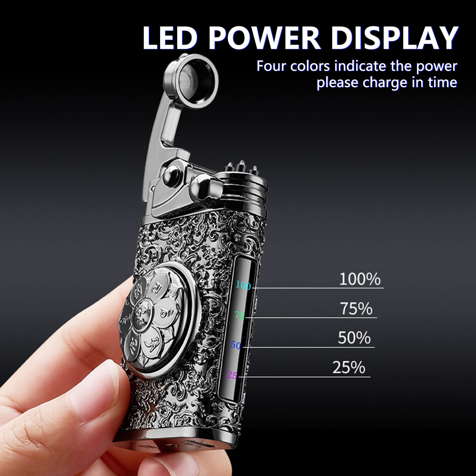 BABOBIU Briquet électrique rechargeable coupe-vent à allumage rapide avec double arc plasma et affichage de l'alimentation LED pour camping, pique-nique, chasse, sortie, aventure (noir)
