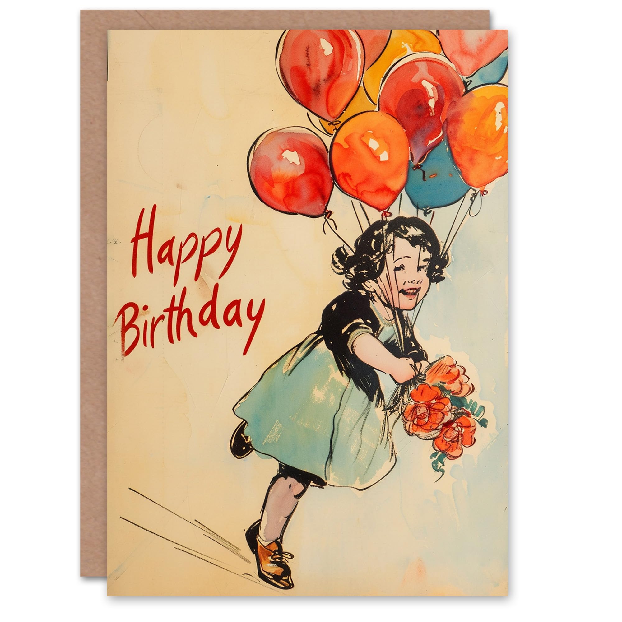 Artery8 Birthday Card Happy Child Balloons and Flower Bouquet For Her Gran Sister Niece Daughter Wife Woman Greeting Card