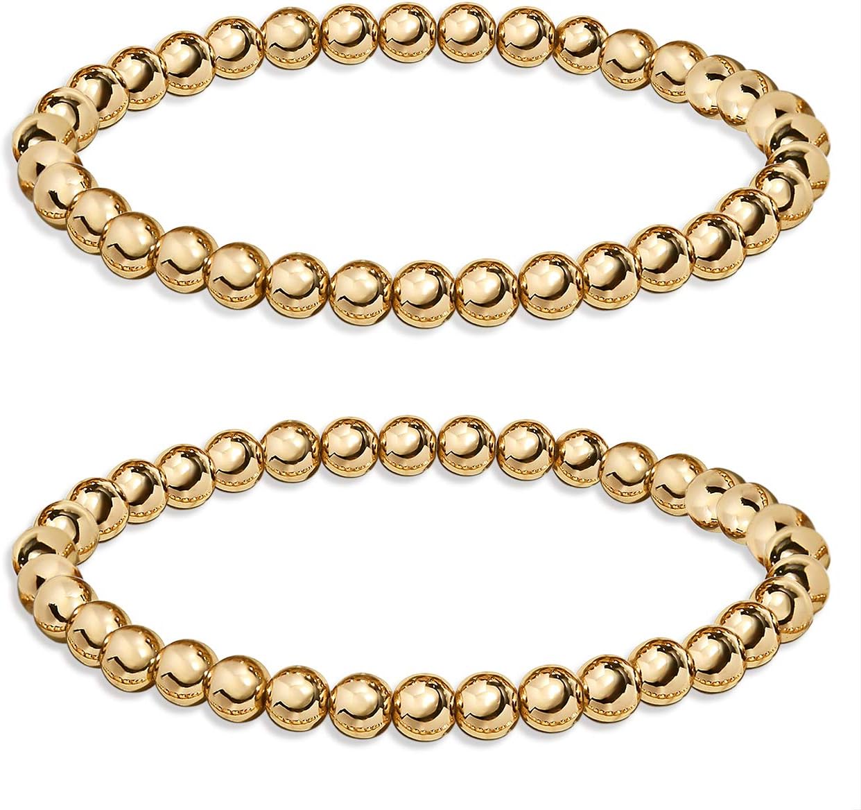 HZEYN Gold Beaded Bracelets for Women Stackable 14K Gold Bead Ball Bangle Stretch