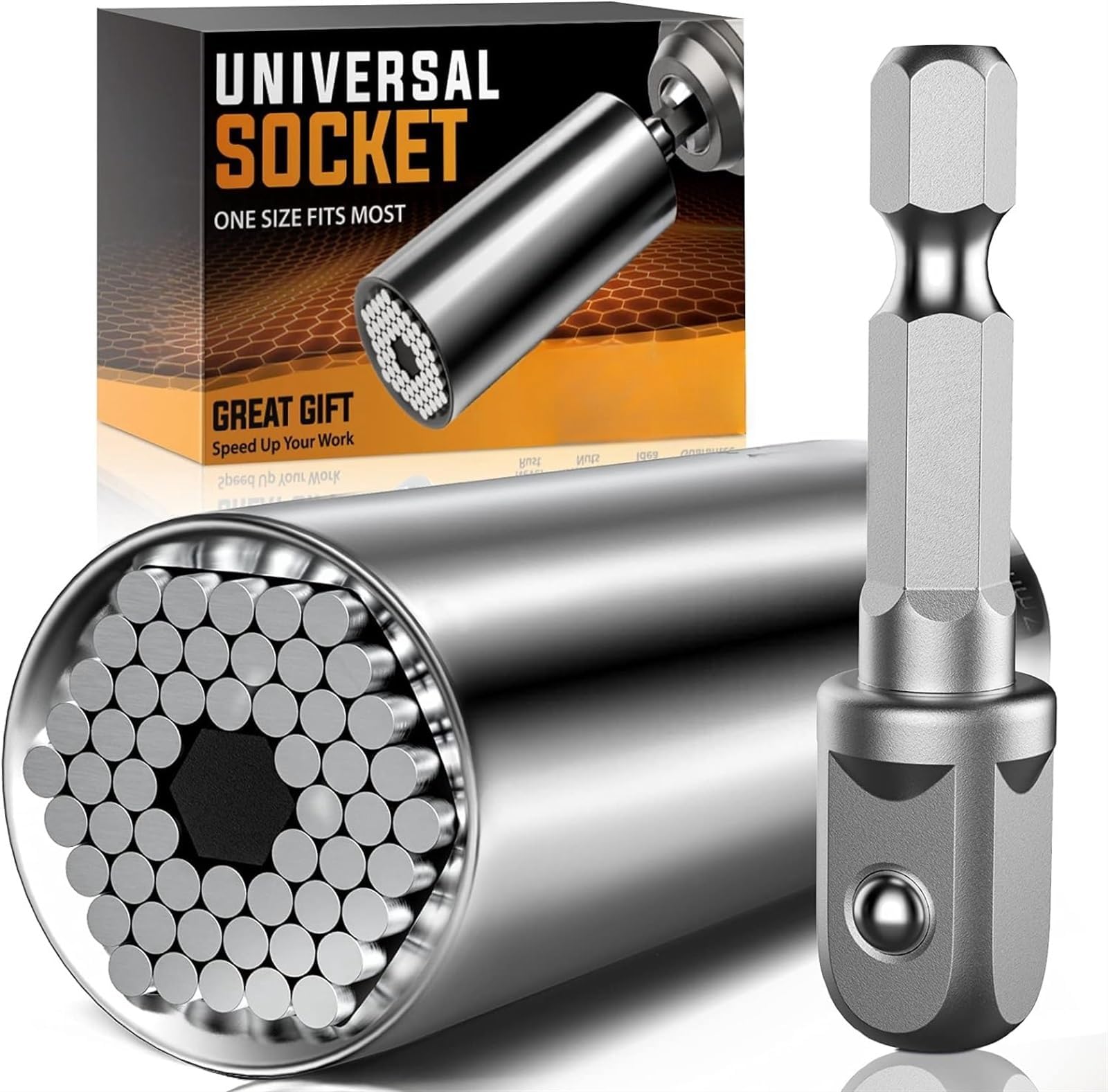 THE WHITE SHOP Universal Socket Tool Super Socket Unscrew Any Bolt for Wrench Ratchet Adjustable Socket Drill with Adapter Gifts for Him Men Husband Boyfriend (Silver)