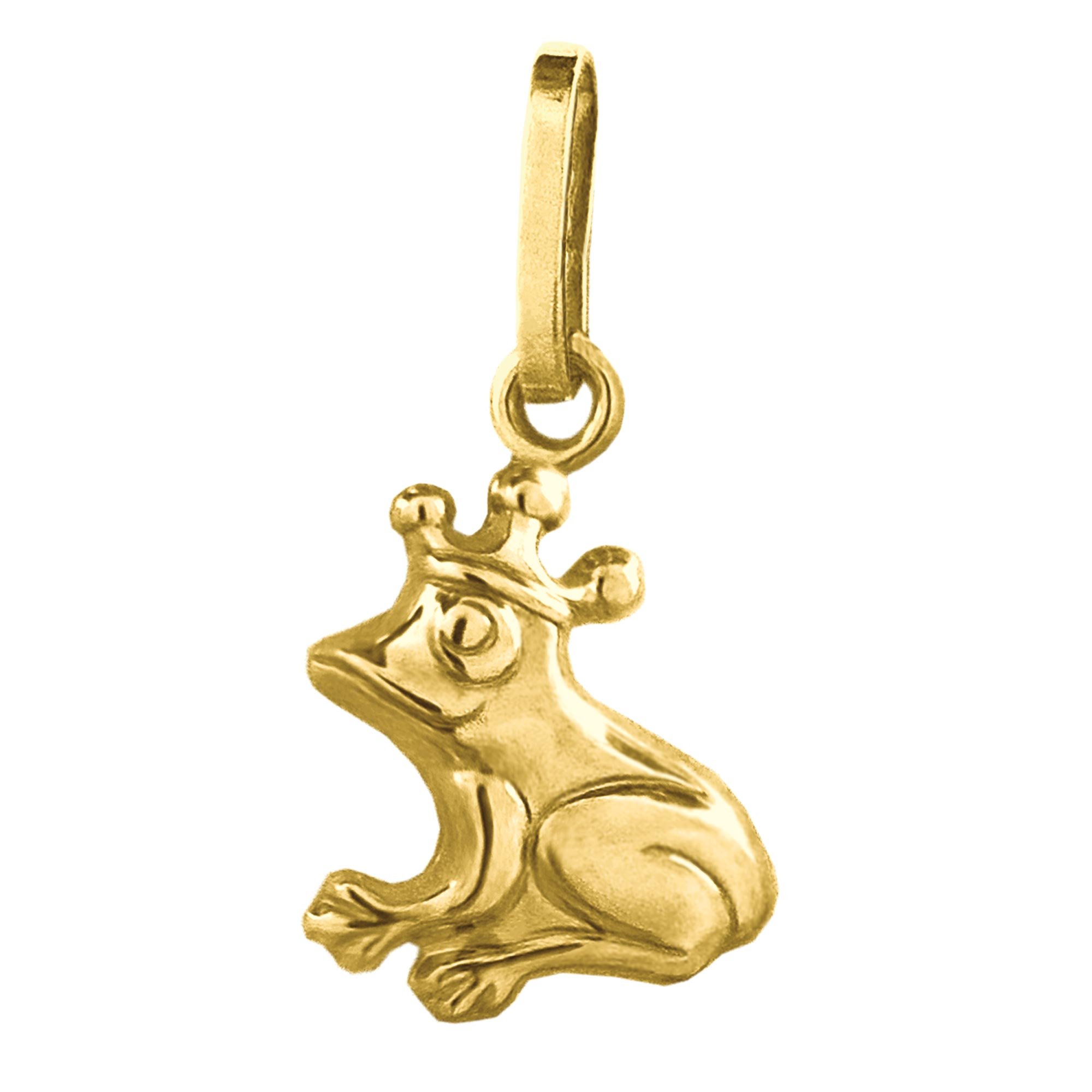 CLEVER SCHMUCK Froschkönig Halskette Gold glänzend 9 mm Märchenmotiv 333 8 KARAT mit vergoldeter Kette Venezia 42 cm im rosa