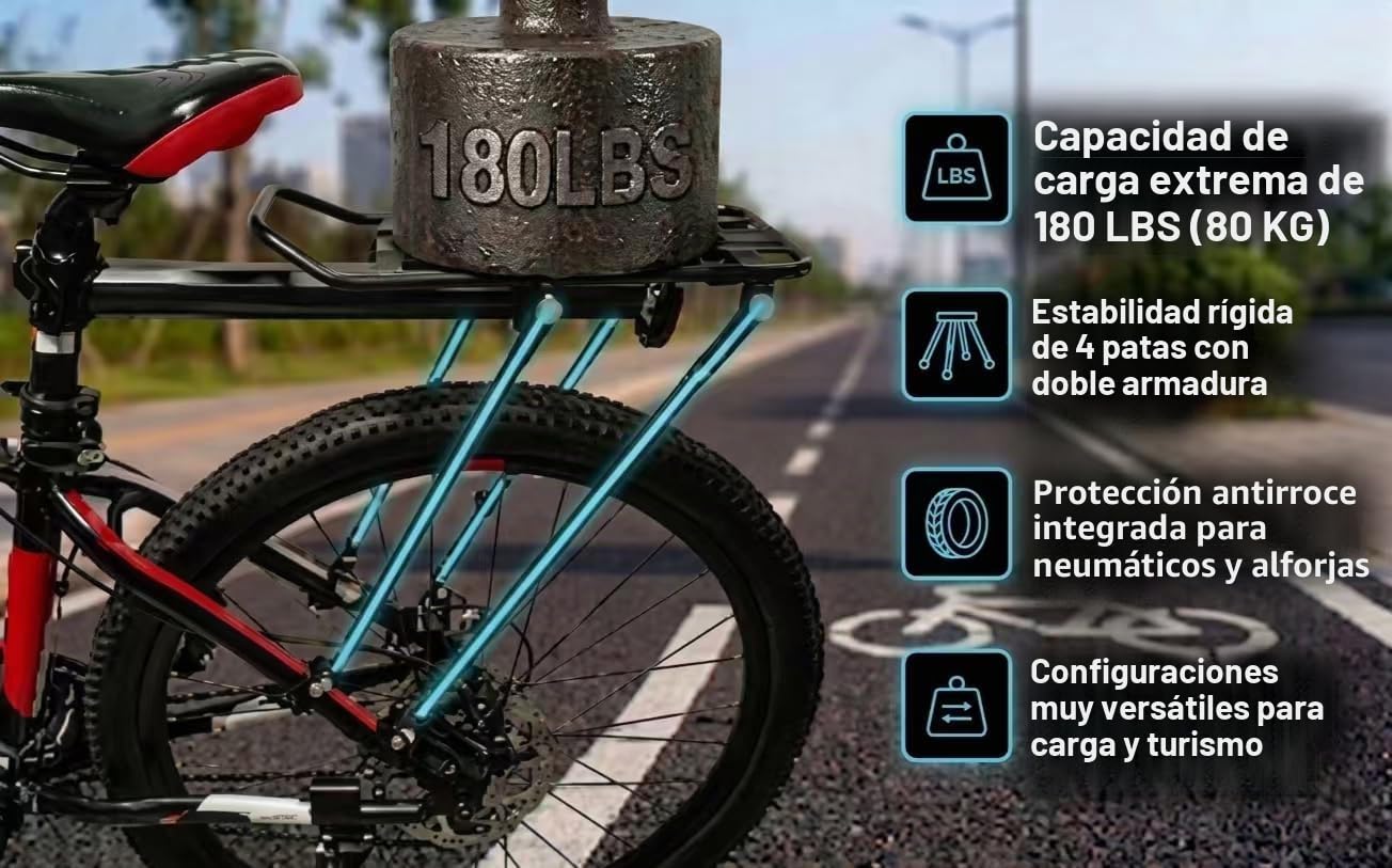 COMINGFIT® Capacidad de 80 kg, portabicicletas Ajustable Portaequipajes-Estante Súper Fuerte Mejora Estante para Bicicletas 4-Strong-Leg Bicycle Carrier