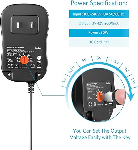 Miniatura 2 de Belker Adaptador universal de 30 W 3 V 45 V 5 V 6 V 75 V 9 V 12 V CA CC fuente de alimentación para tira de luz LED router altavoz teléfono
