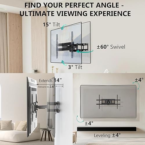 Miniatura 3 de WALI Soporte de pared para TV de movimiento completo para televisores de 32 a 70 pulgadas, soporte articulado doble con giratorio, inclinación y