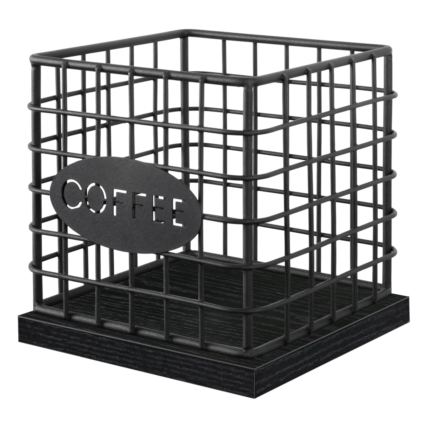 YINMIT K Cup Holder Organizer, Sturdy Coffee Pod Holder Organizer, 35 Kcup Large Capacity Storage Basket for Kitchen Counter and Office Desktop (Black-Square)