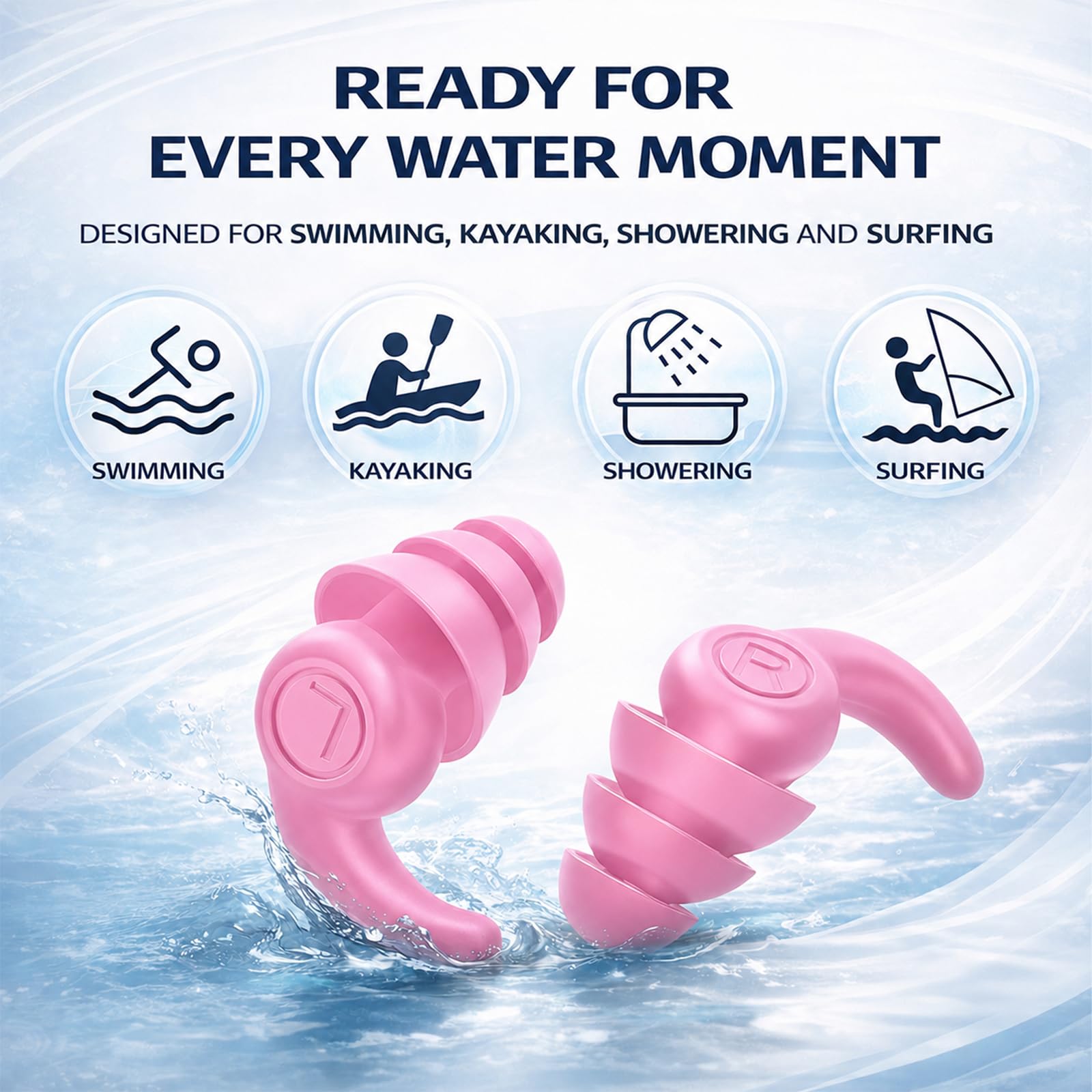 Bouchons d’Oreille Enfant Natation 4 Paires Étanches Silicone Réutilisable Protection Piscine Douche