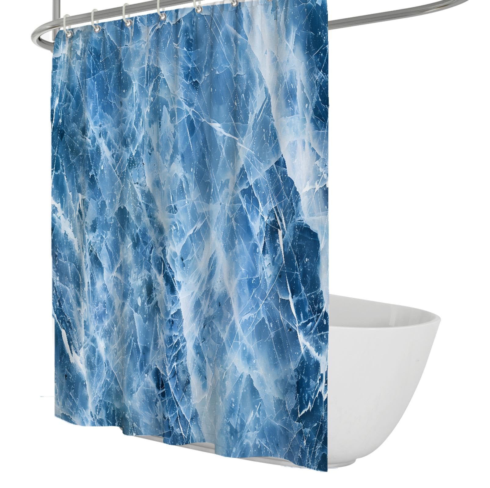 Cortina de Ducha Minimalista Nórdica Sutil Mármol Agrietado Ombre Lavable a Máquina Juego de Cortina de Ducha de Tela Impermeable con Ganchos Azul Hielo 180x200