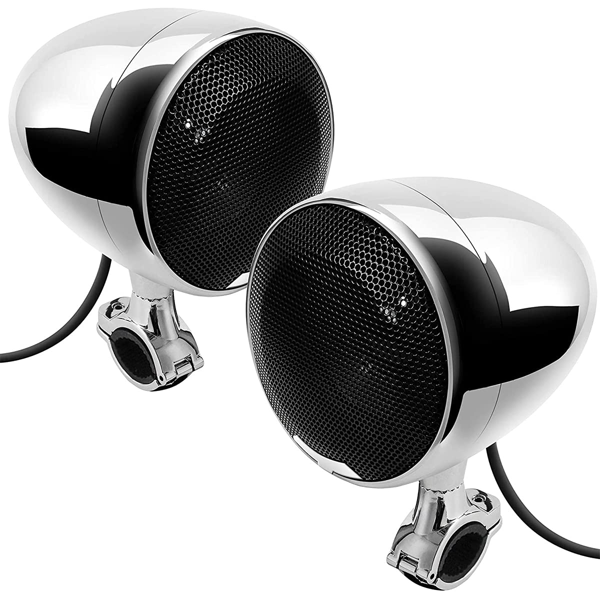600W Amplificatore integrato 4.5" Bluetooth impermeabile Altoparlanti stereo per moto Sistema radio audio per moto con USB AUX MP3, adatto per l'installazione sul manubrio da 1 a 1.25" (Chrome)