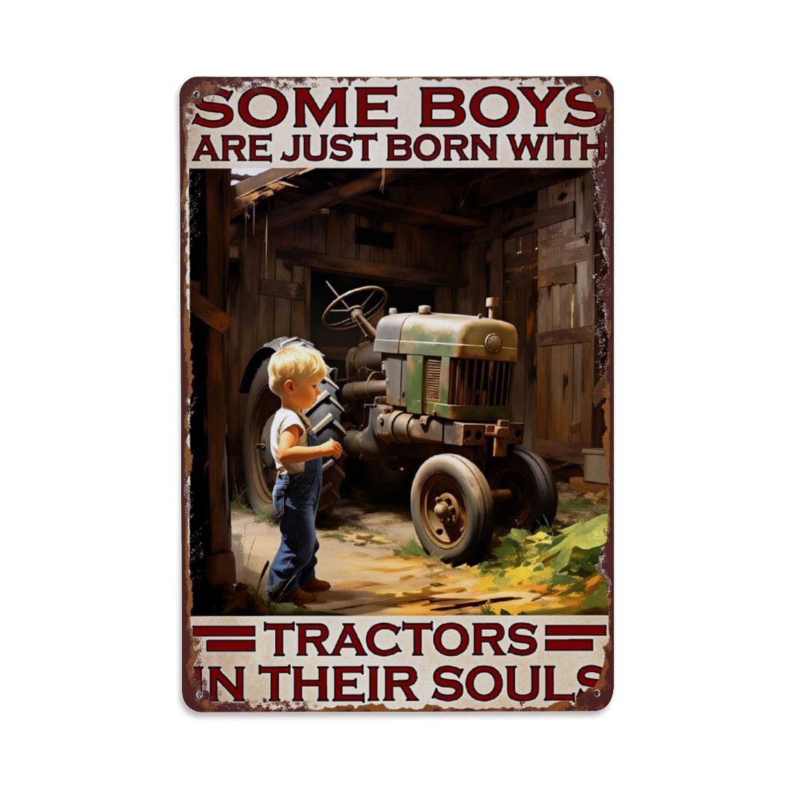 Jdyaojiesheng Boys Vintage Tractor Barn Soul Farm Tin Sign Retro Metal Wall Decor Metal Poster, Home Bar Garage Farmhouse Cafe Wall Art Decoration 8X12inches