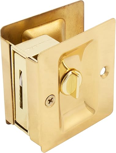 Stone Harbor Hardware - Cerradura de puerta cuadrada de alta calidad, cierre de privacidad (camabaño), paquete transparente, latón pulido Stone Harbor Hardware - Cerradura de puerta cuadrada de alta calidad, cierre de privacidad (camabaño), paquete transparente, latón pulido