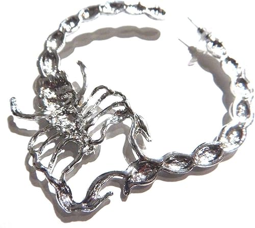 Miniatura 5 de Pendientes de aro de escorpión gigante con diamantes de imitación de cristal plateado arácnido insecto glam punk posts, Metal, cristal, vidrio
