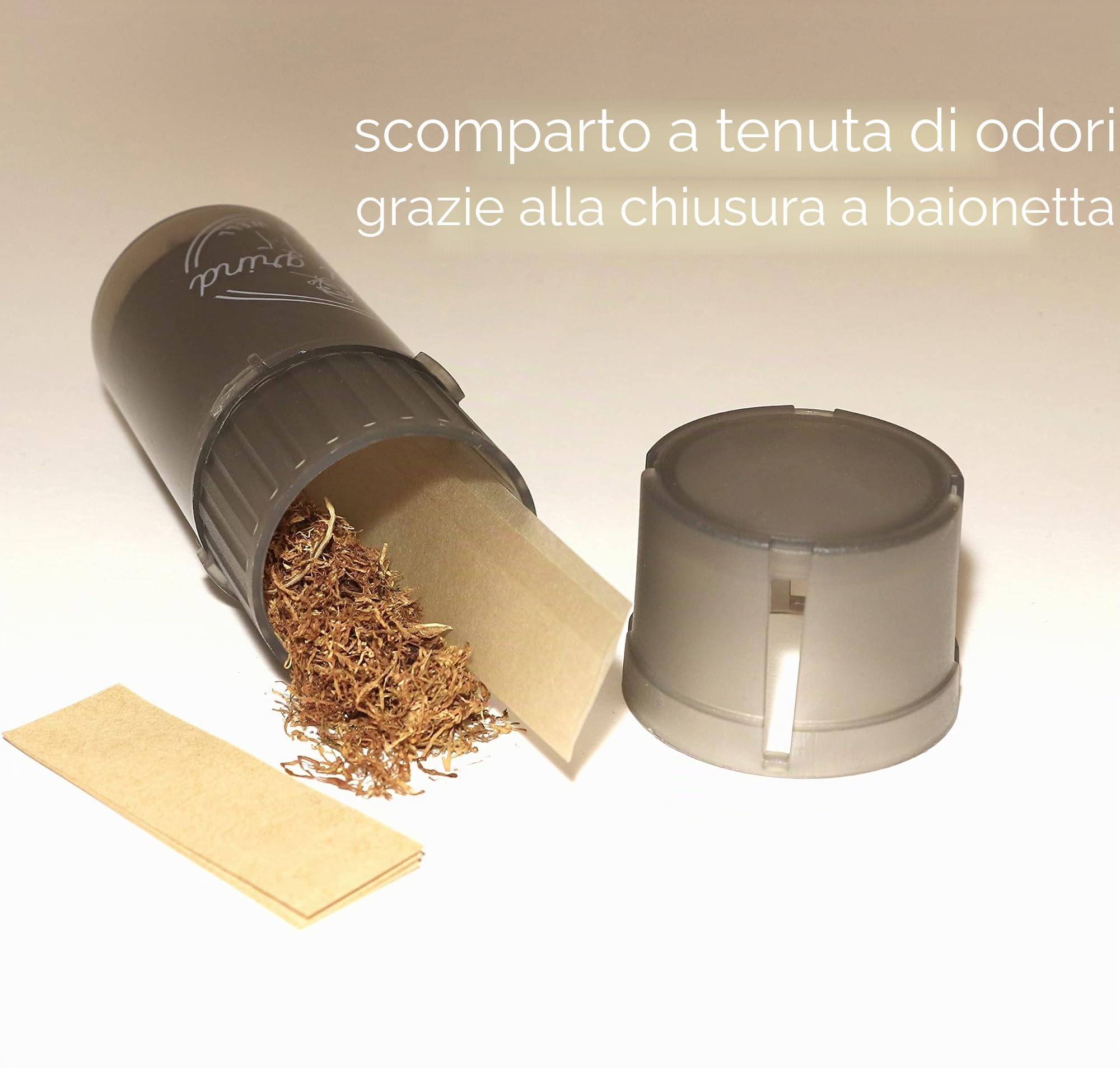 Tubi Grinder "Good grind" - Macinino in plastica 2 in 1 + contenitore (ermetico e impermeabile), 3 parti, NERO