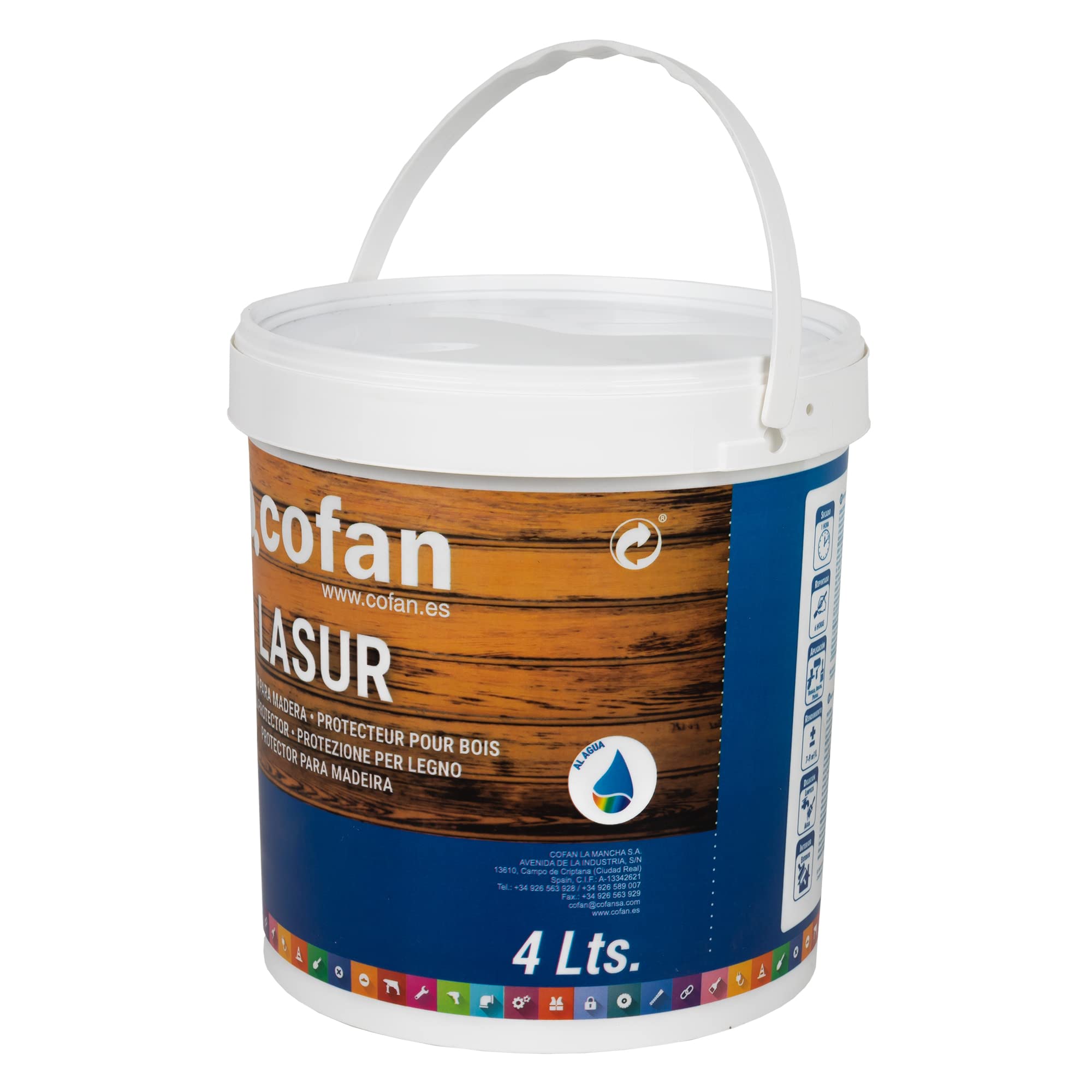 Cofan Lasur Protector al Agua para Madera | Color Roble con acabado Mate | Bote de 4 litros