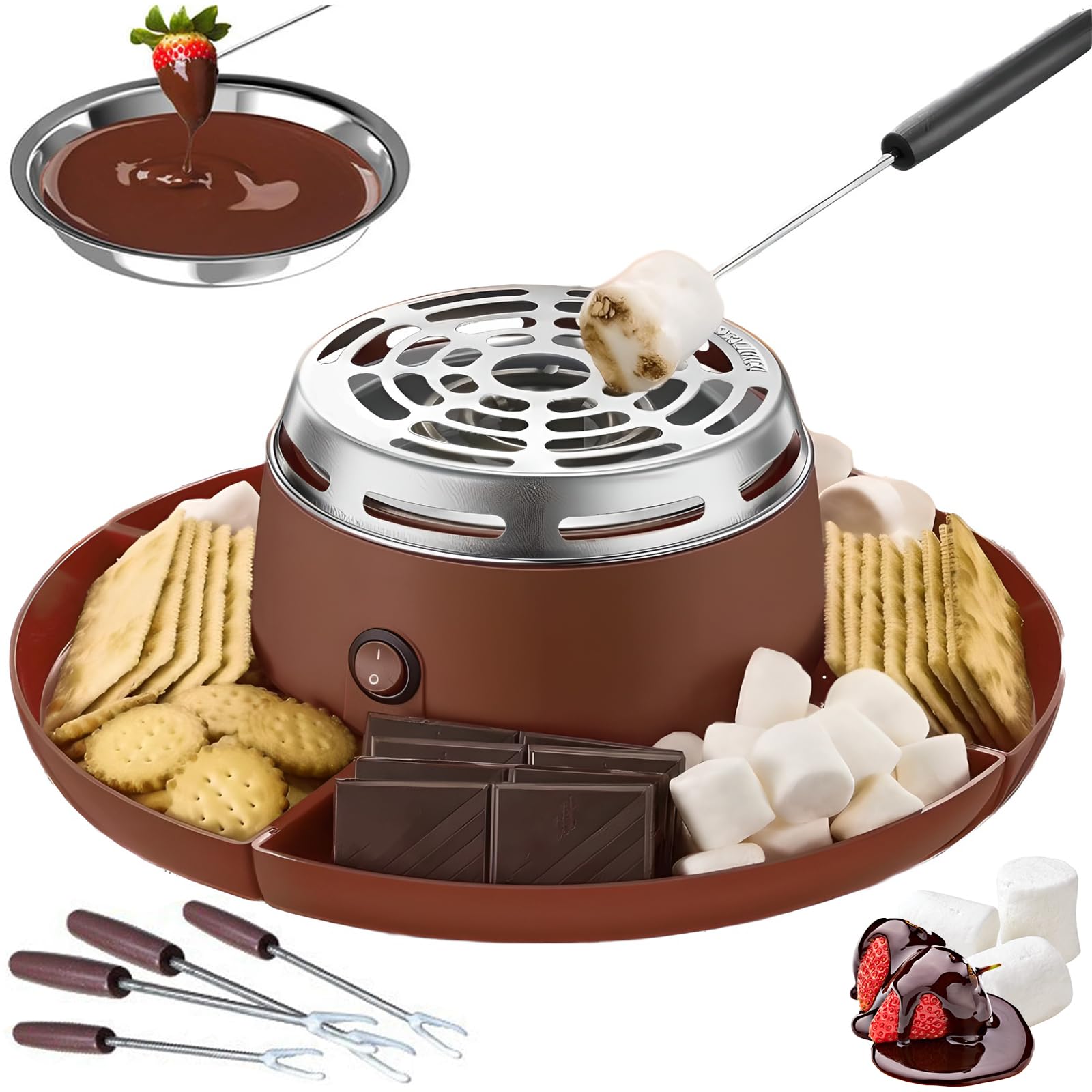 Ensemble de fondue au chocolat, kit de grillage 2 en 1 à la guimauve avec 10 accessoires, plaque antiadhésive, machine à smores électrique pour fêtes et soirées cinéma