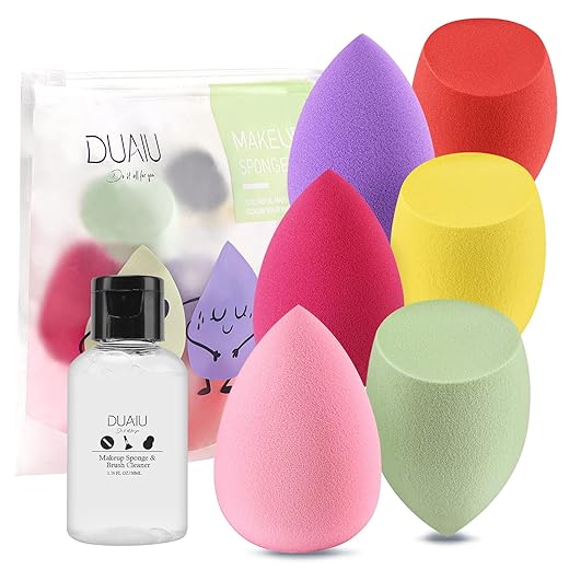 DUAIU Esponjas Maquillaje Multicolor 6 pcs Para Aplicar y Difuminar,Beauty Blender con Limpiador de Brochas de Maquillaje para Limpiar las Esponjas y Brochas de Maquillaje (1.5oz/50 ml)