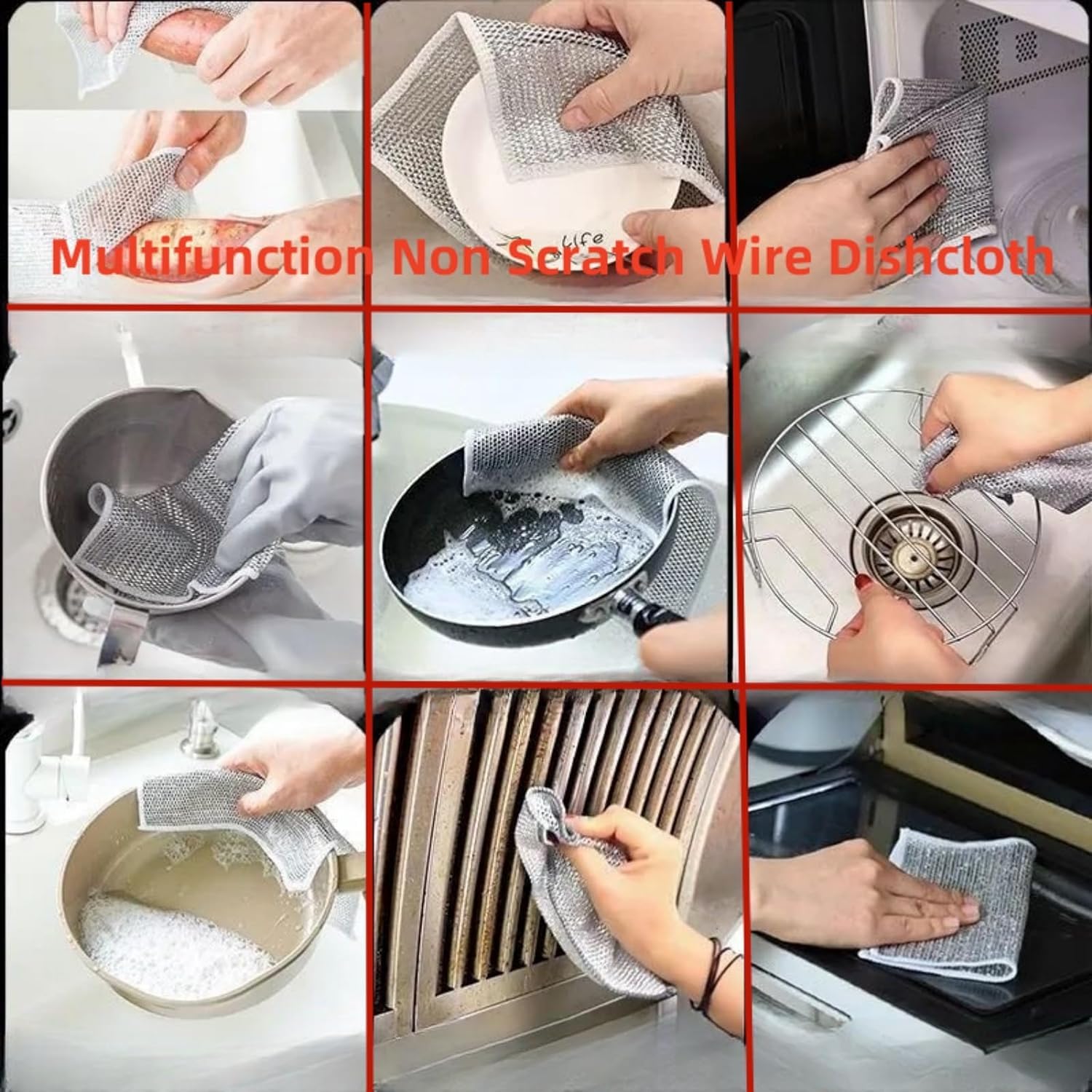 Spefez Polyester, Nylon Alloy Steel Non-Scratch Wire Dishcloth & Gaps Cleaning Brush, Multipurpose Wire Dishwashing Rags For Wet And Dry, Wire Cleaning Cloth For, Sinks, Pots, Pans (10)(10 Pack) 3
