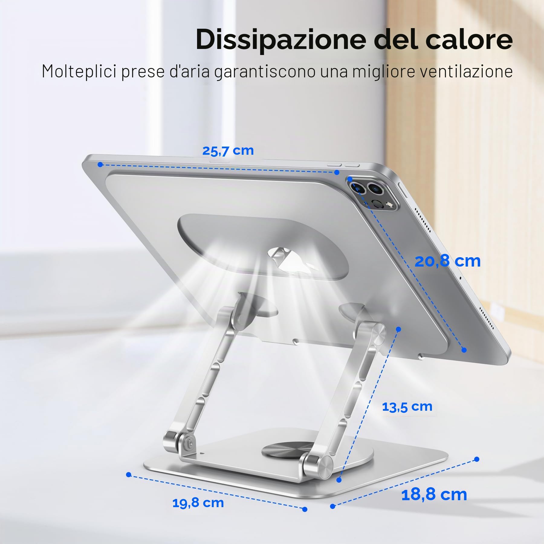 Supporto per laptop per scrivania, supporto regolabile con rotazione a 360 gradi, supporto pieghevole in alluminio compatibile con MacBook Air Pro, Dell XPS, HP Notebook (25,6-43,9 cm