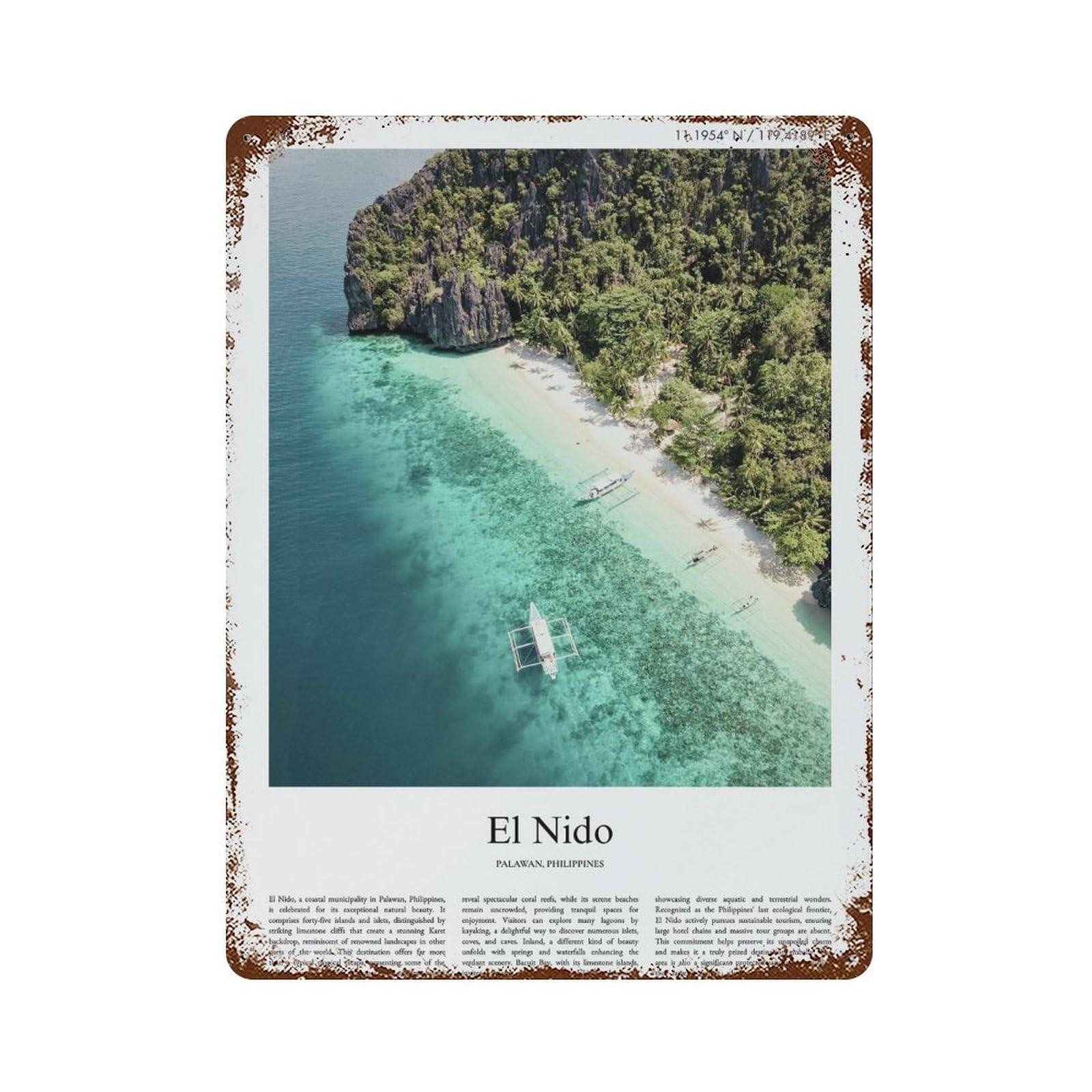 xiaoxiaoshen El Nido Palawan, Philippines City Scenery Wall Decor Art Metal Tin Poster Modern Home Decor Art Home Bar Shop Decorations Vintage Sign 40x30cm